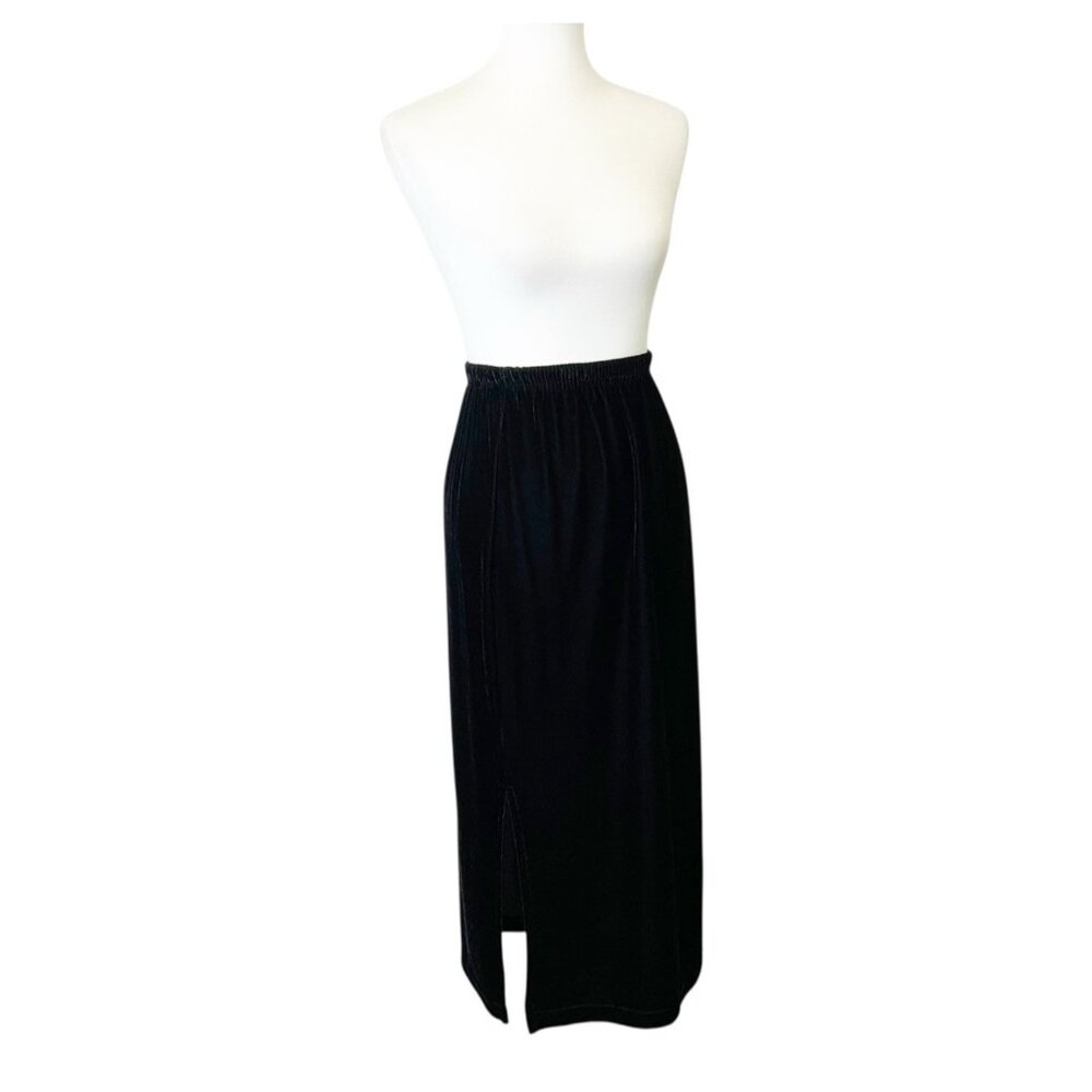 Briggs Black Velour Velvet Midi Maxi Skirt Women’s Size Small‎ Petite Pull On